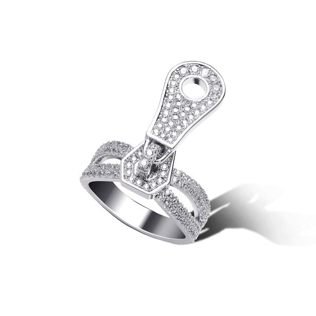Flooded Ice 3A Simulate Diamond Street Wear Fashion Bling Zipper Rings