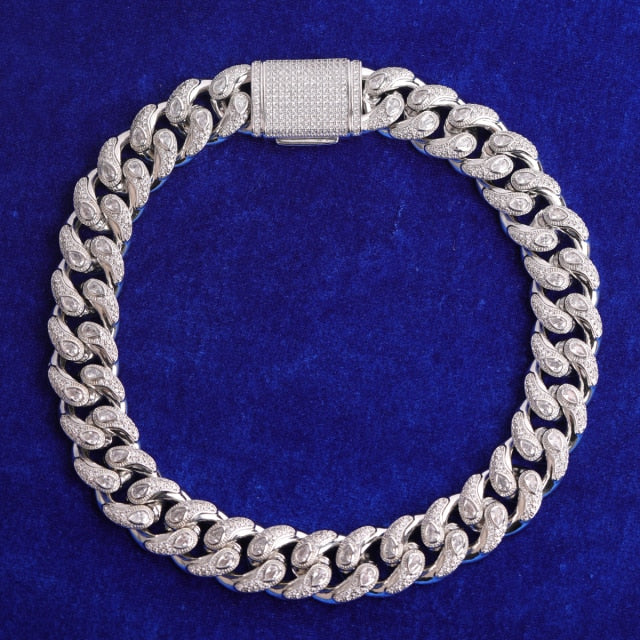 Flooded Ice Gemstone Tattoo Tears Street Wear Miami Cuban Link Chain Necklace