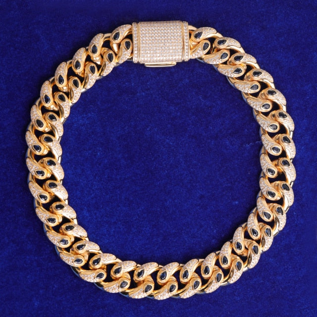 Flooded Ice Gemstone Tattoo Tears Street Wear Miami Cuban Link Chain Necklace