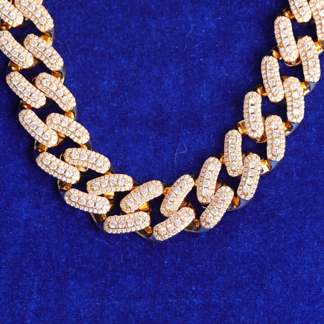 18mm Yellow White Gold Thick Cut Crushed Iced Buckle Miami Cuban Link Chain Necklace