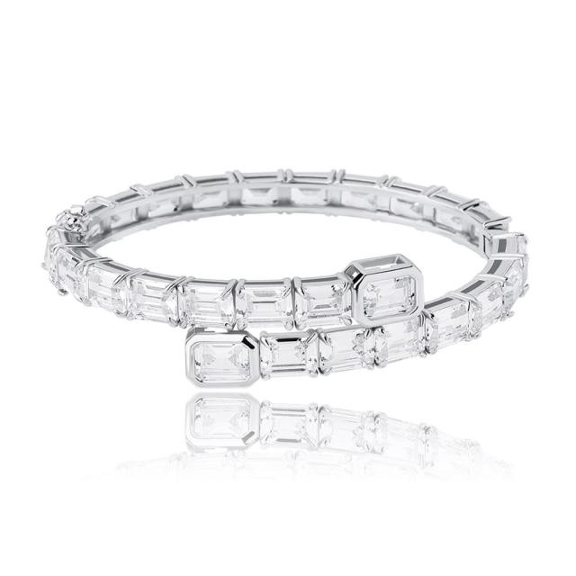 Ladies High Fashion Illusion Bangle Style Princess Cut Bling Bracelet