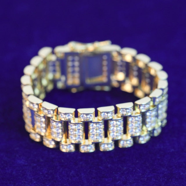 The Iced Prestige | Flooded Ice Cluster Stone Watch Style Thick Band Mens Bracelet