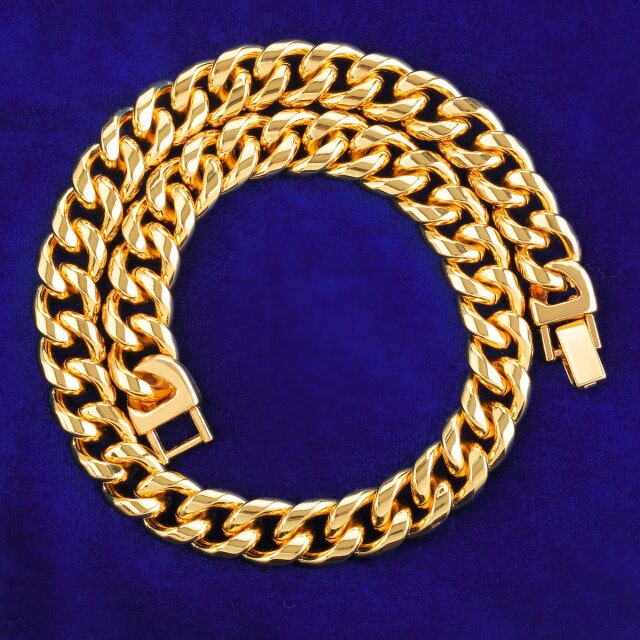 24k Gold over Stainless Steel Big Boy 15mm Miami Cuban Link Bling Hip Hop Chain Necklace