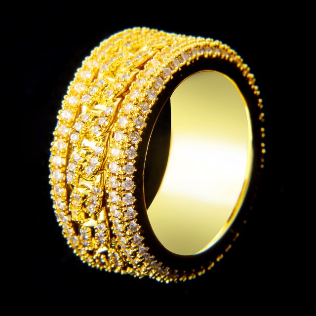 Mens Iced Rotating Thick Pharaoh Cut Micro Pave Blinged Out Hip Hop Rings