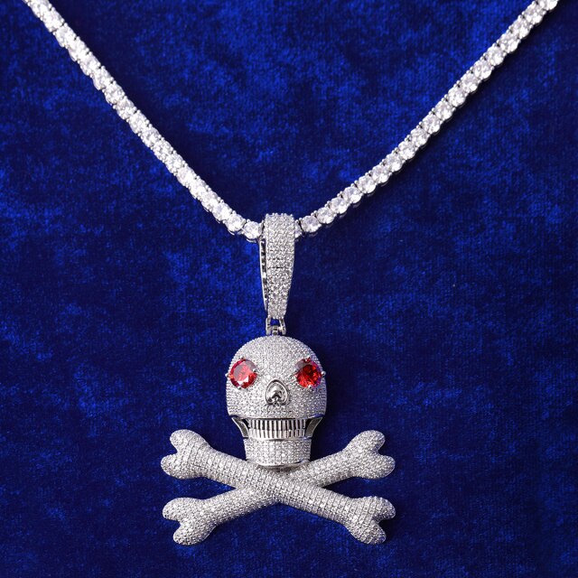The Dead Zone | VVS Diamond CZ Red Stone Eye Anime Hip Hop Skull and Bones Pendant