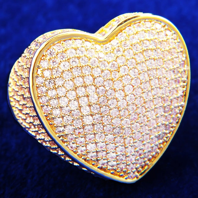 Flooded Ice 5A Micro Pave 24k .925 Silver Rose Gold Heart Rings