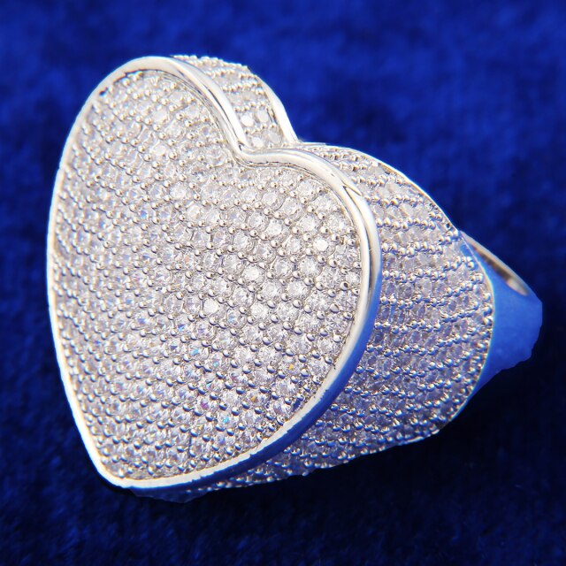 Flooded Ice 5A Micro Pave 24k .925 Silver Rose Gold Heart Rings