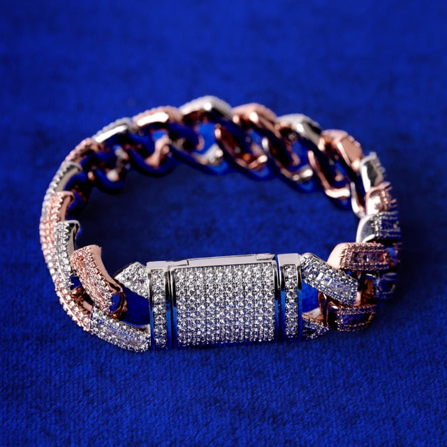 Mens Total Iced Spring Clasp Close Cut Miami Cuban Link Blinged Out Bracelet