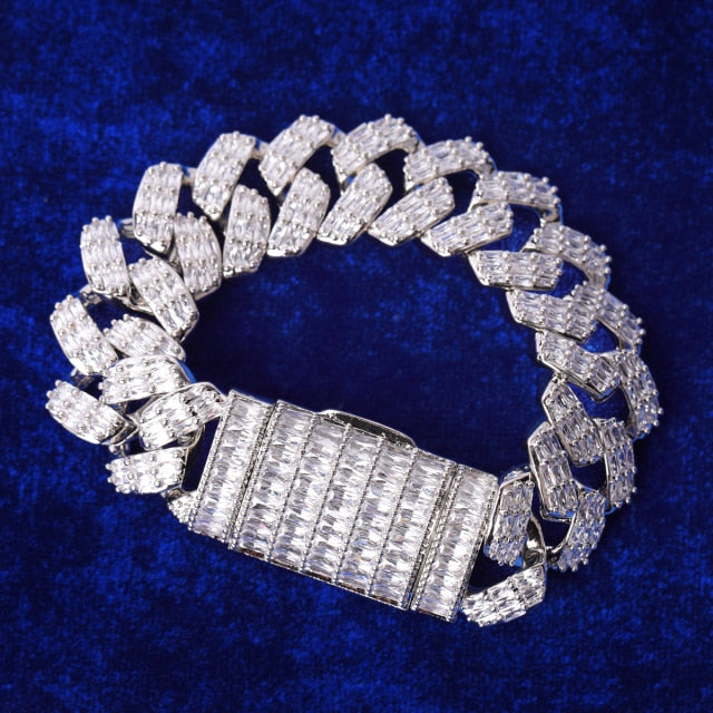 Iced Water | 20mm Baguette Blinged Out Miami Cuban Link Chain Bracelet