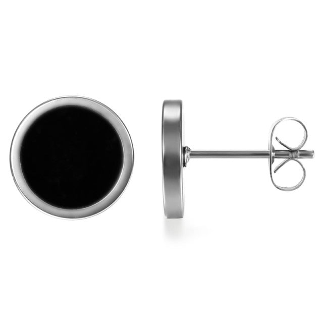 6mm - 12mm Stainless Steel Black Hole Oil Drip Round Shaped Butterfly Clasp Earrings