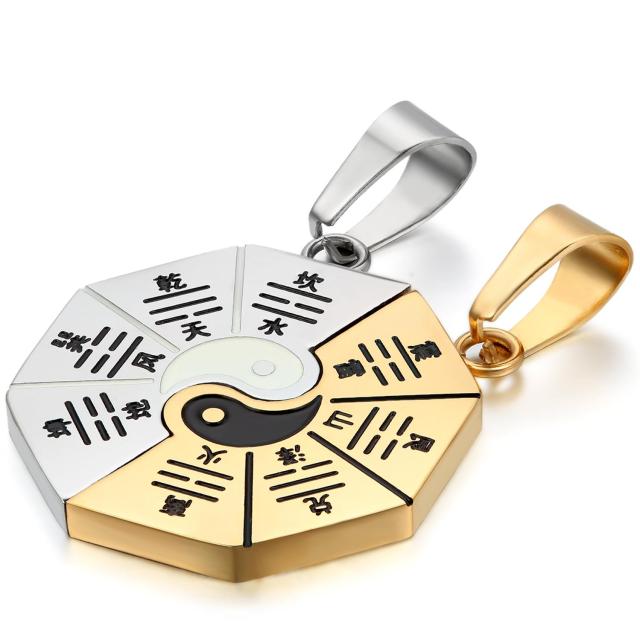 Yin Yang Bagua 2 Piece Silver Gold over Stainless Steel High Fashion Pendants