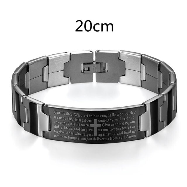 Polished Black Stainless Steel Mens Lords Prayer High Fashion Bracelets