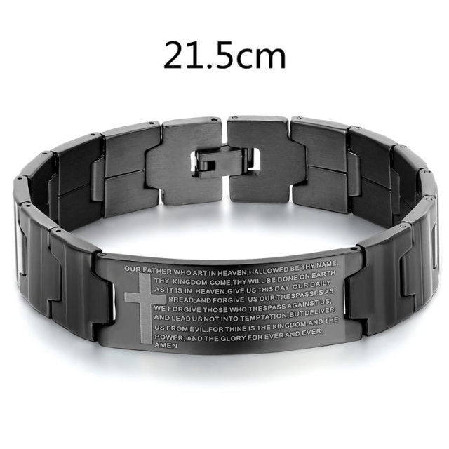 Polished Black Stainless Steel Mens Lords Prayer High Fashion Bracelets