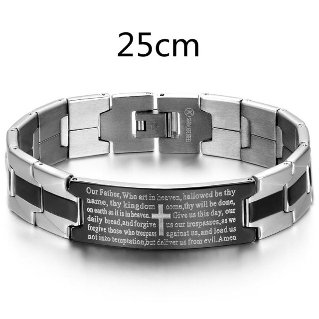 Polished Black Stainless Steel Mens Lords Prayer High Fashion Bracelets
