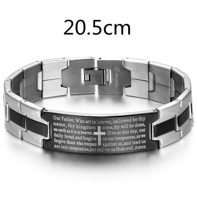 Polished Black Stainless Steel Mens Lords Prayer High Fashion Bracelets