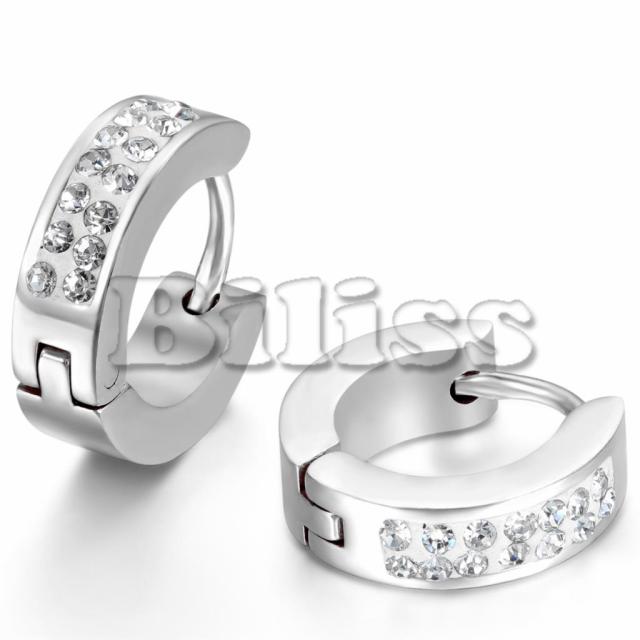 Solid Stainless Steel Iced Blinged Out Small Hoop Huggie Style Hip Hop Earrings