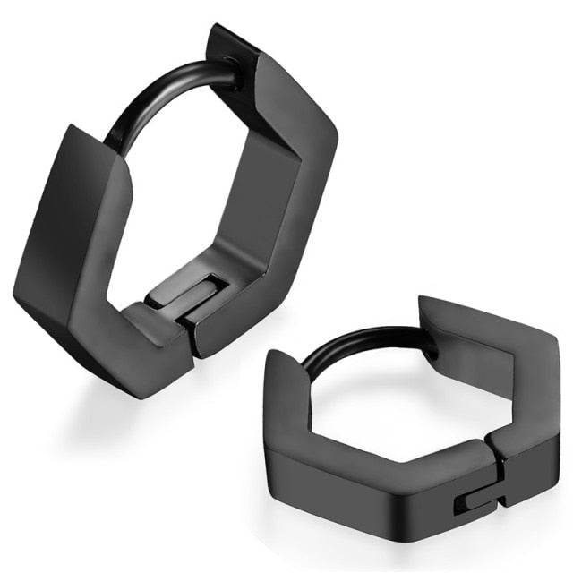 14k Gold Silver Black Octagon Huggie Style Stainless Steel Earrings