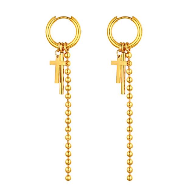 14k Gold Silver Black Stainless Steel Hip Hop Dangling Cross Earrings