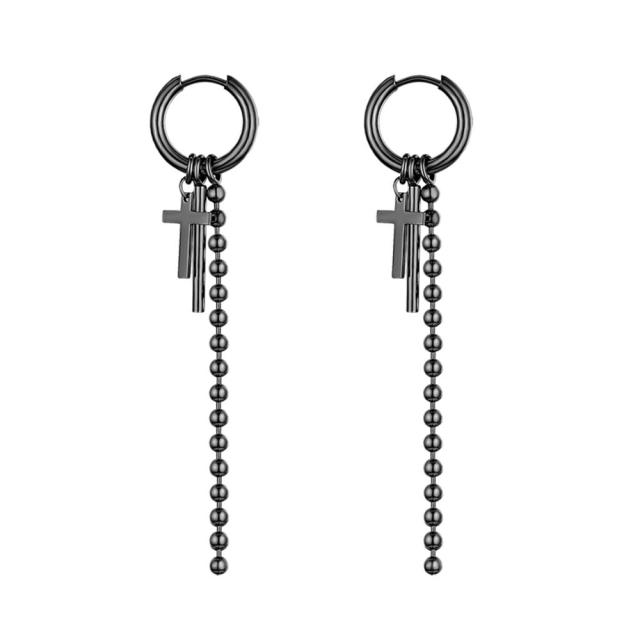14k Gold Silver Black Stainless Steel Hip Hop Dangling Cross Earrings