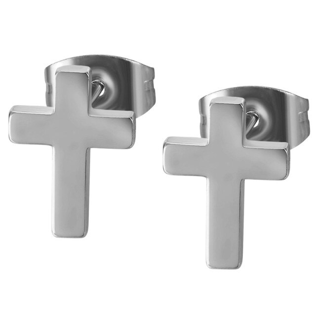 Mens 14k Gold Silver Black Solid No Tarnish Stainless Steel Prayer Cross Earrings
