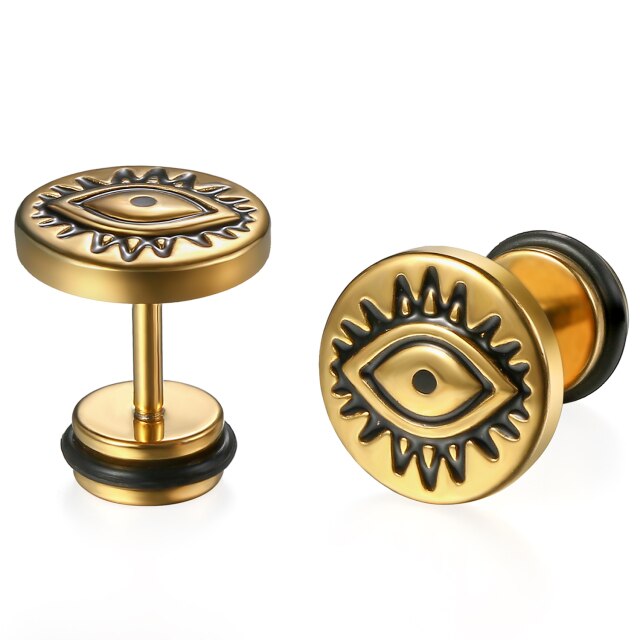 Black Silver 14k Gold over Solid No Tarnish Stainless Steel All Seeing Eye Bling Earrings