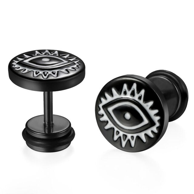 Black Silver 14k Gold over Solid No Tarnish Stainless Steel All Seeing Eye Bling Earrings