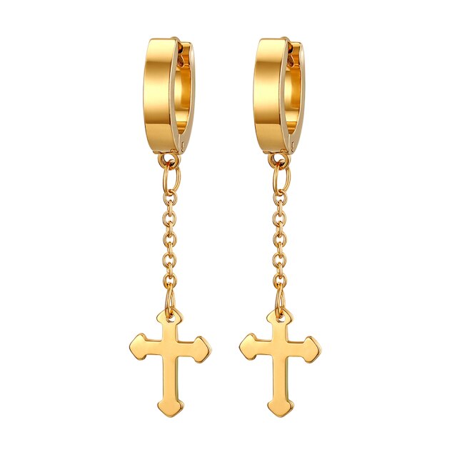 Stainless Steel Goth Cross Dangling Casual Street Wear Earrings