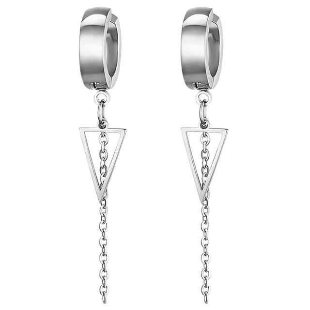 Triangle Chain Dangling Gold Silver Black over Solid Stainless Steel Earrings