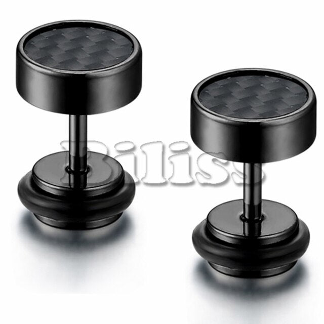 Stainless Steel Illusion Carbon Fiber Tunnel Plug Gold Silver Black Stud Screw Back Earrings