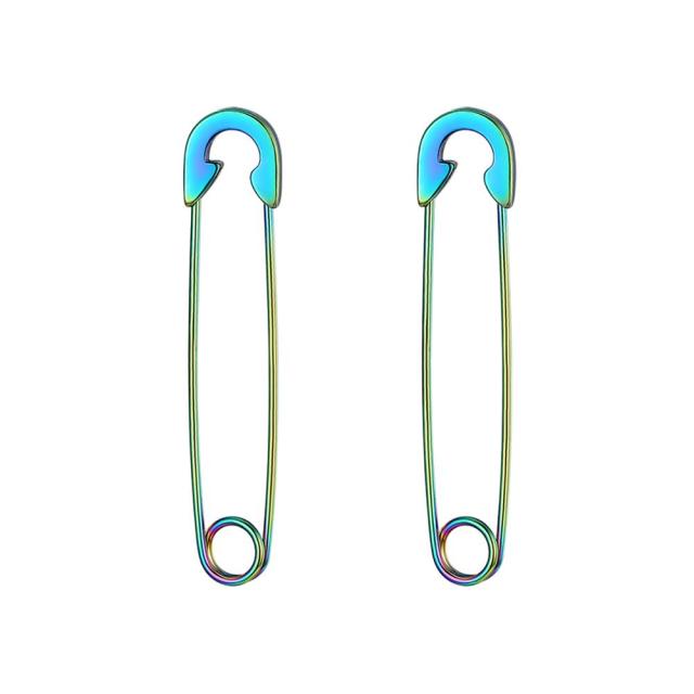 Punk Rock Unique Design Gold Silver Rainbow Color Stainless Steel Saftey Pin Earrings