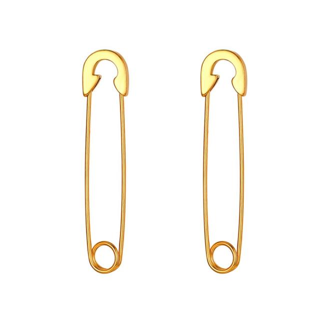 Punk Rock Unique Design Gold Silver Rainbow Color Stainless Steel Saftey Pin Earrings