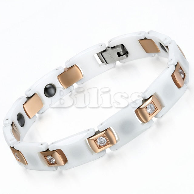 Mens His and Hers Bioenergy Magnetic Germanium Ceramic No Fade Stainless Steel Bracelets