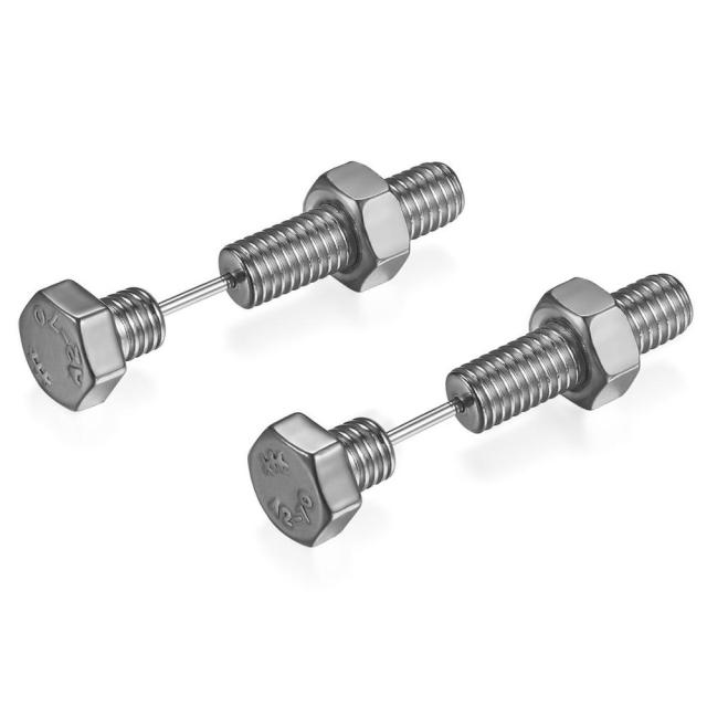 Rock Star Gold Silver Black Screw Bold Stainless Steel Earrings