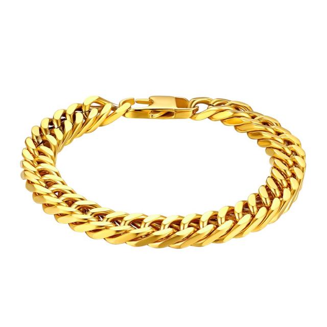 Rose Gold 14k Silver Black Classic 10mm Rombo Cuban Link Stainless Steel No Tarnish Bracelet