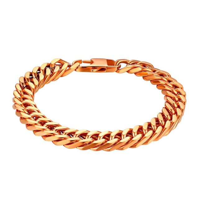 Rose Gold 14k Silver Black Classic 10mm Rombo Cuban Link Stainless Steel No Tarnish Bracelet