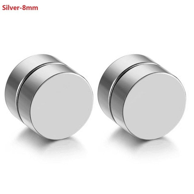 Non Piercing Magnet Magnetic Stainless Steel Bling Round Stud Earrings