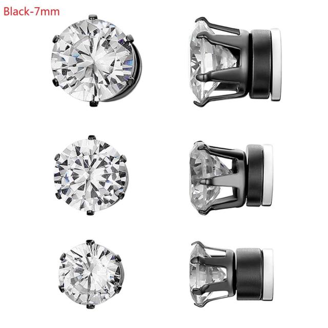 Non Piercing Magnet Magnetic Stainless Steel Bling Round Stud Earrings