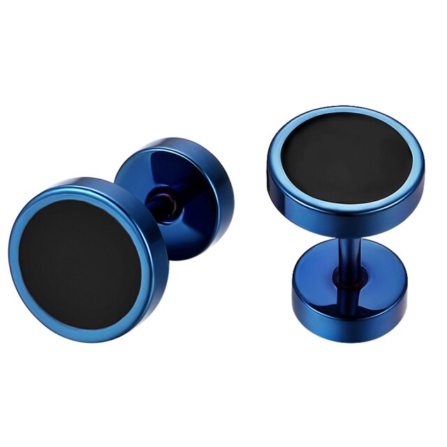 Classic Blue Stainless Steel Black Hole Screw Back High Fashion Earrings