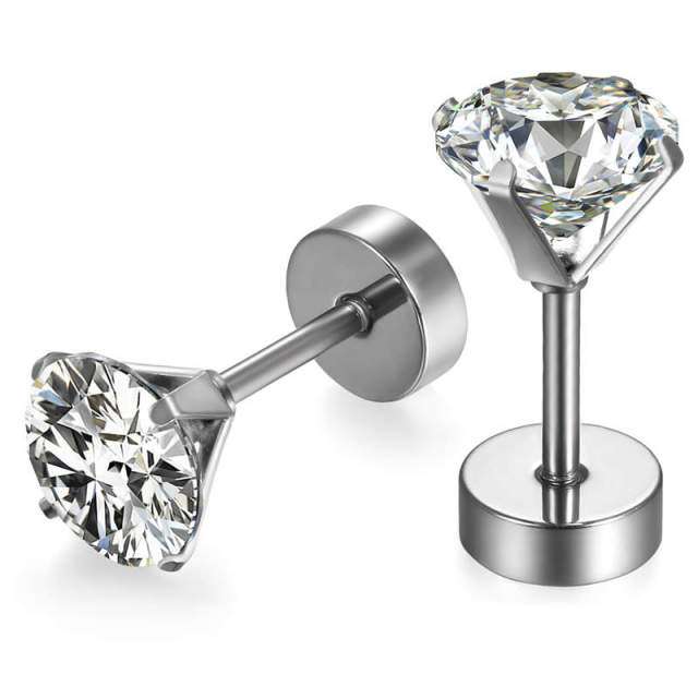 5mm -8mm CZ Stud Solid No Tarnish Stainless Steel Bling Bling Earrings