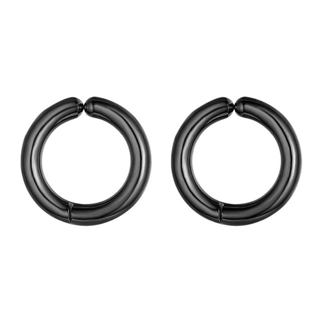 Non Piercing Black Silver Gold over Stainless Steel Circle Round Ear Clip Earrings