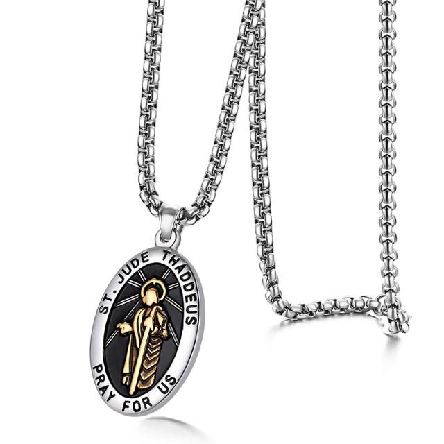 Vintage St. Jude Thaddeus No Tarnish Stainless Steel Apostle Pendant Chain Necklace