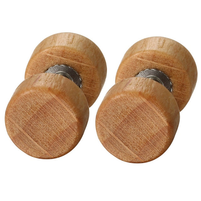 Wooden 8mm 10mm 12mm Wood Dumbell Barbell Double Sided Screw Back Earrings