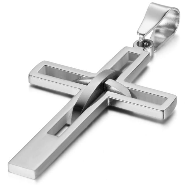 Retro Stainless Steel Gold Black Blue Silver Christian Cross Pendant Chain Necklace