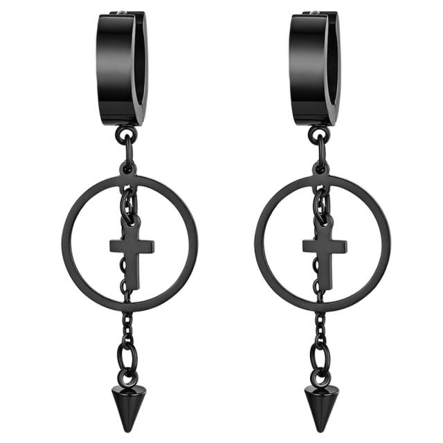 Stainless Steel Huggie Style Cross Star Clip Street Wear Earrings