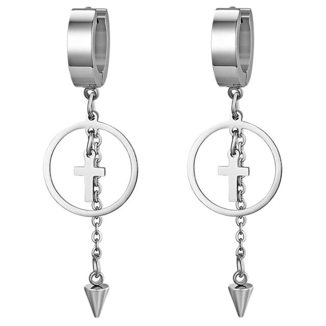 Stainless Steel Huggie Style Cross Star Clip Street Wear Earrings