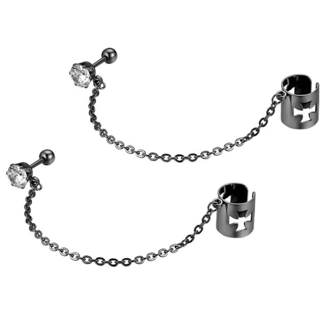 Stainless Steel Huggie Style Cross Star Clip Street Wear Earrings