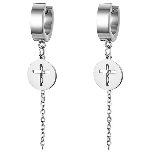 Stainless Steel Huggie Style Cross Star Clip Street Wear Earrings