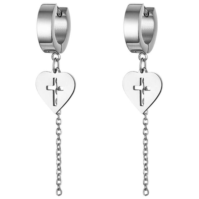 Stainless Steel Huggie Style Cross Star Clip Street Wear Earrings