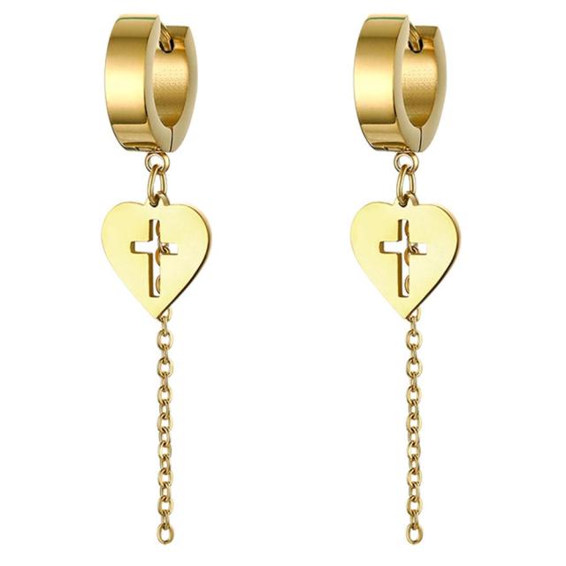 Stainless Steel Huggie Style Cross Star Clip Street Wear Earrings