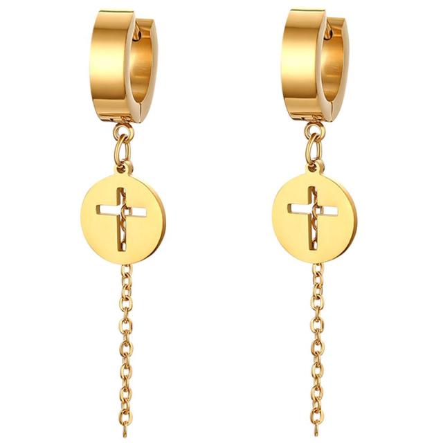 Stainless Steel Huggie Style Cross Star Clip Street Wear Earrings